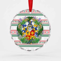 Chatterton Irish Tartan Crest Christmas Glass Circle Ornament Shamrock Flowers Wreath