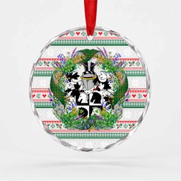 Codden Irish Tartan Crest Christmas Glass Circle Ornament Shamrock Flowers Wreath
