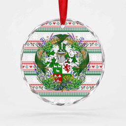 Conroy Green Irish Tartan Crest Christmas Glass Circle Ornament Shamrock Flowers Wreath