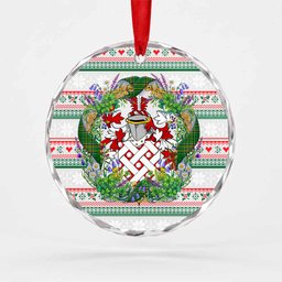 Bracken Irish Tartan Crest Christmas Glass Circle Ornament Shamrock Flowers Wreath