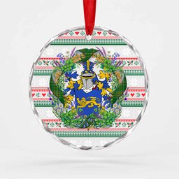 Carrie Irish Tartan Crest Christmas Glass Circle Ornament Shamrock Flowers Wreath