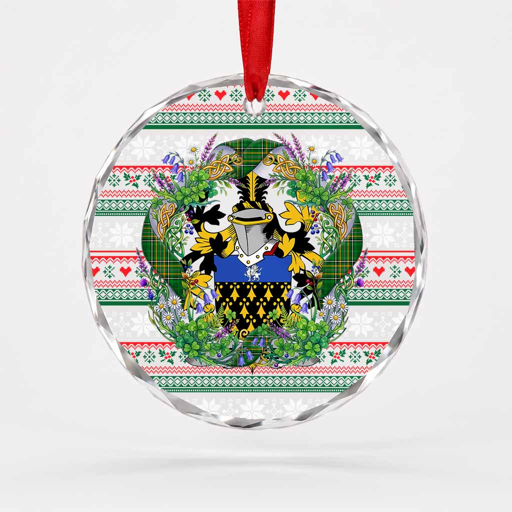 Cooke Irish Tartan Crest Christmas Glass Circle Ornament Shamrock Flowers Wreath