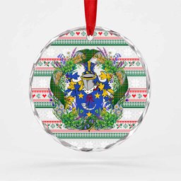 Comerford Irish Tartan Crest Christmas Glass Circle Ornament Shamrock Flowers Wreath
