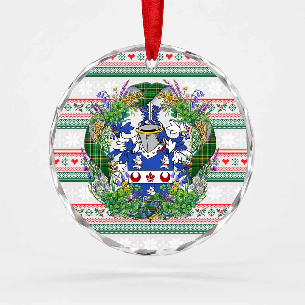Cook Irish Tartan Crest Christmas Glass Circle Ornament Shamrock Flowers Wreath