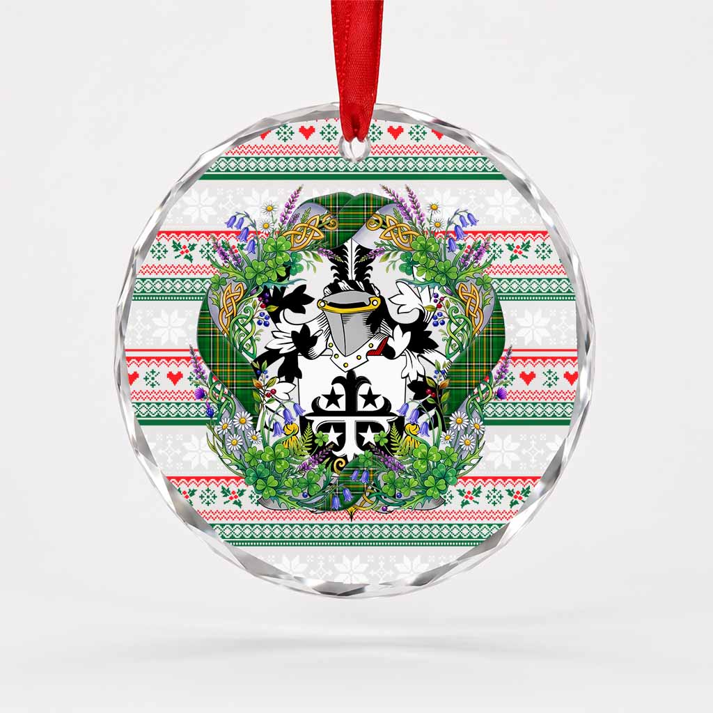 Colman Irish Tartan Crest Christmas Glass Circle Ornament Shamrock Flowers Wreath