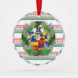 Butler Irish Tartan Crest Christmas Glass Circle Ornament Shamrock Flowers Wreath