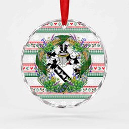 Bunbury Irish Tartan Crest Christmas Glass Circle Ornament Shamrock Flowers Wreath