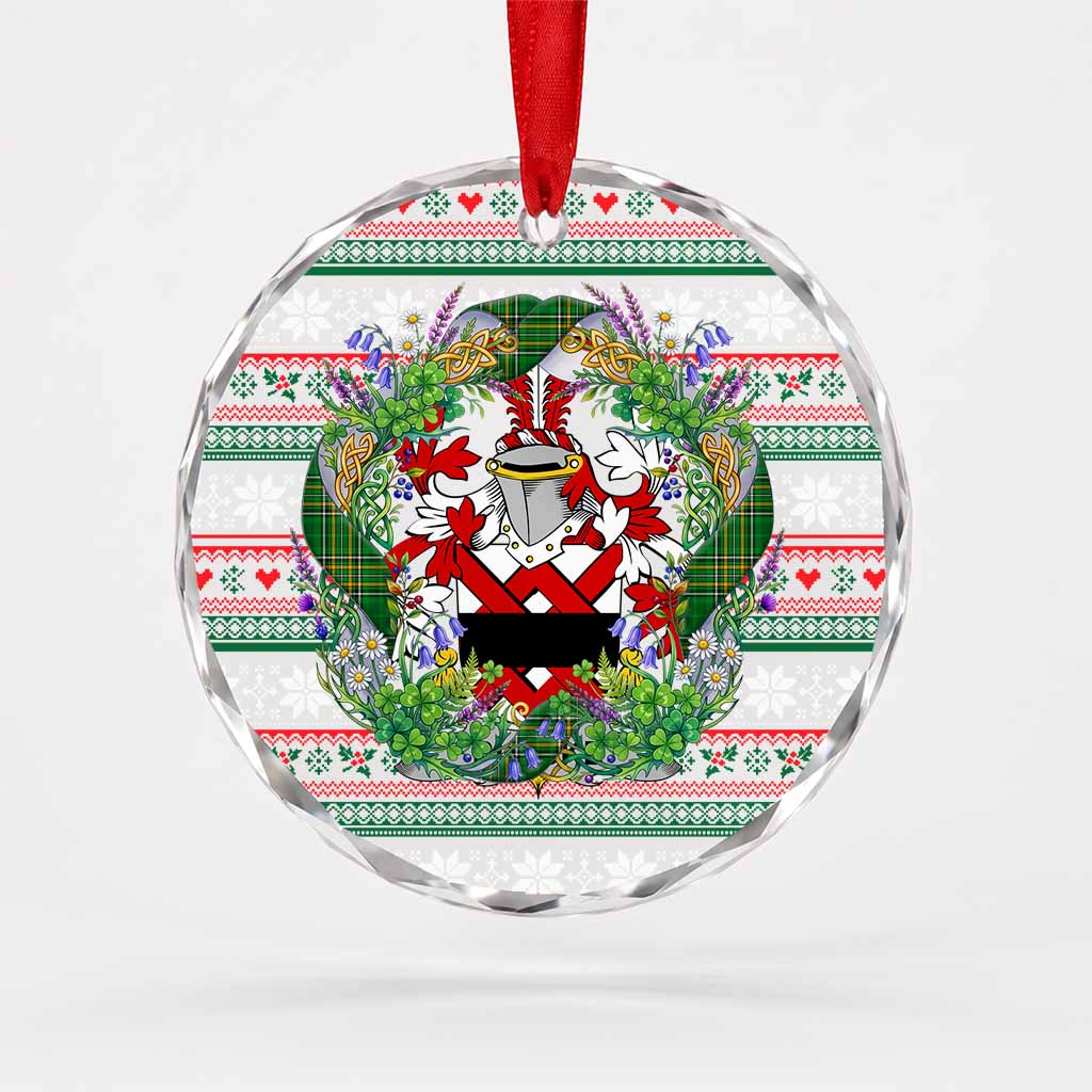 Blacke Irish Tartan Crest Christmas Glass Circle Ornament Shamrock Flowers Wreath