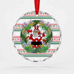 Blacke Irish Tartan Crest Christmas Glass Circle Ornament Shamrock Flowers Wreath