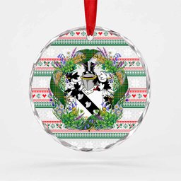 Carmick Irish Tartan Crest Christmas Glass Circle Ornament Shamrock Flowers Wreath