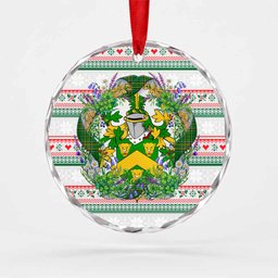 Curdy Irish Tartan Crest Christmas Glass Circle Ornament Shamrock Flowers Wreath
