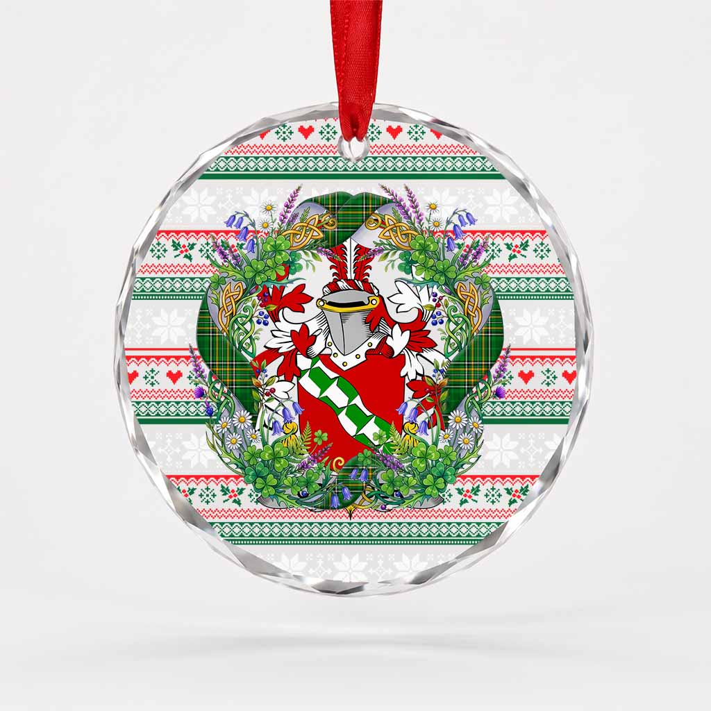 Crowder Irish Tartan Crest Christmas Glass Circle Ornament Shamrock Flowers Wreath