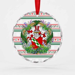 Crowder Irish Tartan Crest Christmas Glass Circle Ornament Shamrock Flowers Wreath
