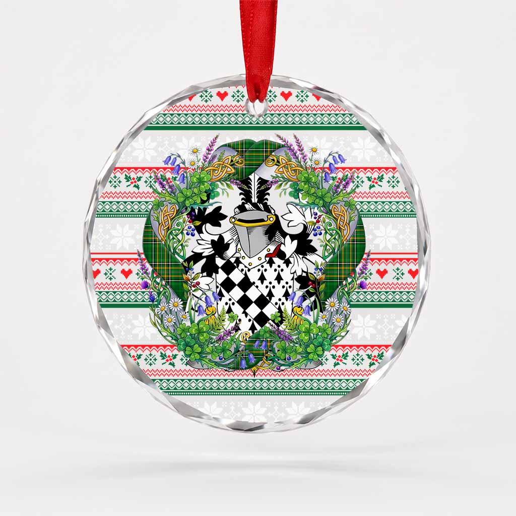 Carson Irish Tartan Crest Christmas Glass Circle Ornament Shamrock Flowers Wreath