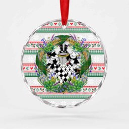 Carson Irish Tartan Crest Christmas Glass Circle Ornament Shamrock Flowers Wreath