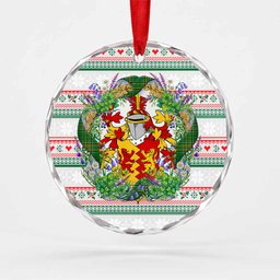 Clary Irish Tartan Crest Christmas Glass Circle Ornament Shamrock Flowers Wreath