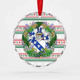 Bernard Irish Tartan Crest Christmas Glass Circle Ornament Shamrock Flowers Wreath