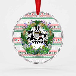 Burton Irish Tartan Crest Christmas Glass Circle Ornament Shamrock Flowers Wreath