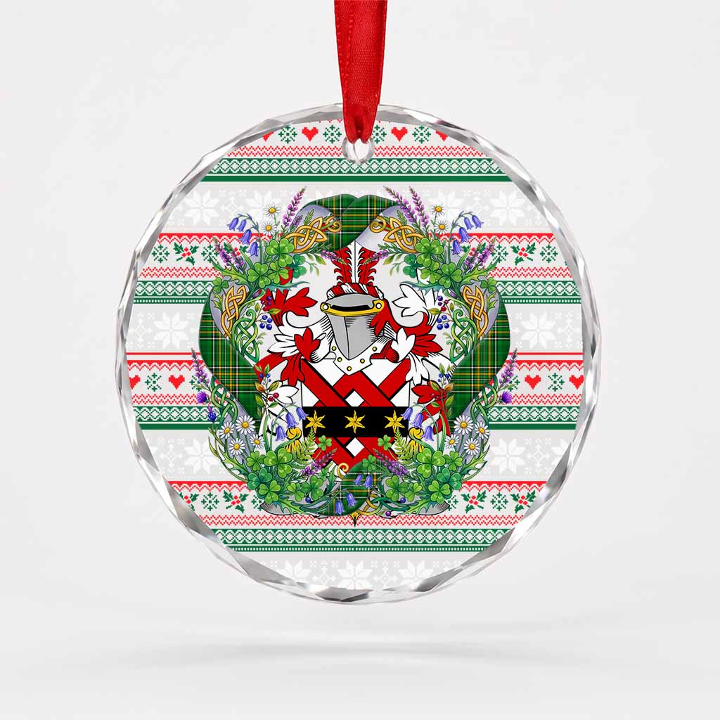 Candell Irish Tartan Crest Christmas Glass Circle Ornament Shamrock Flowers Wreath