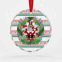 Candell Irish Tartan Crest Christmas Glass Circle Ornament Shamrock Flowers Wreath