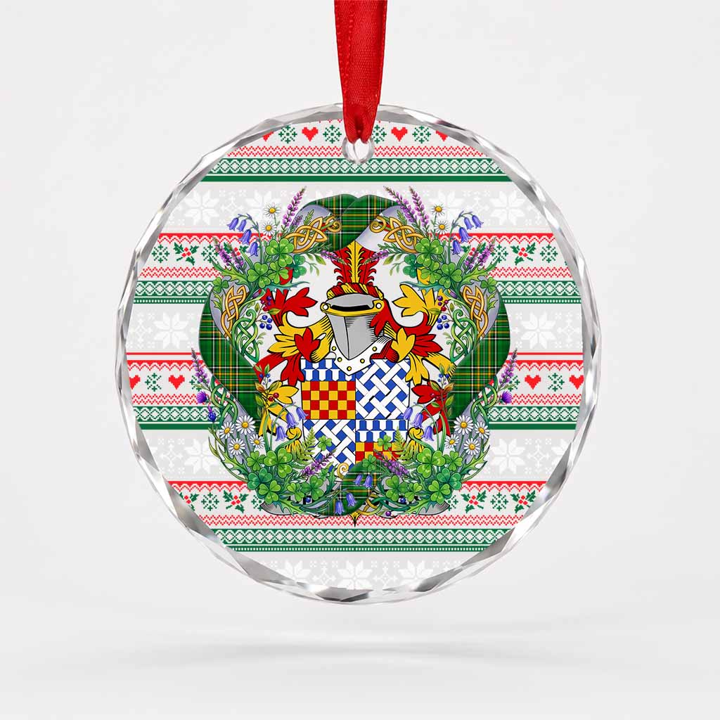 Chichester Irish Tartan Crest Christmas Glass Circle Ornament Shamrock Flowers Wreath