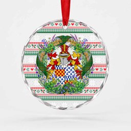 Chichester Irish Tartan Crest Christmas Glass Circle Ornament Shamrock Flowers Wreath