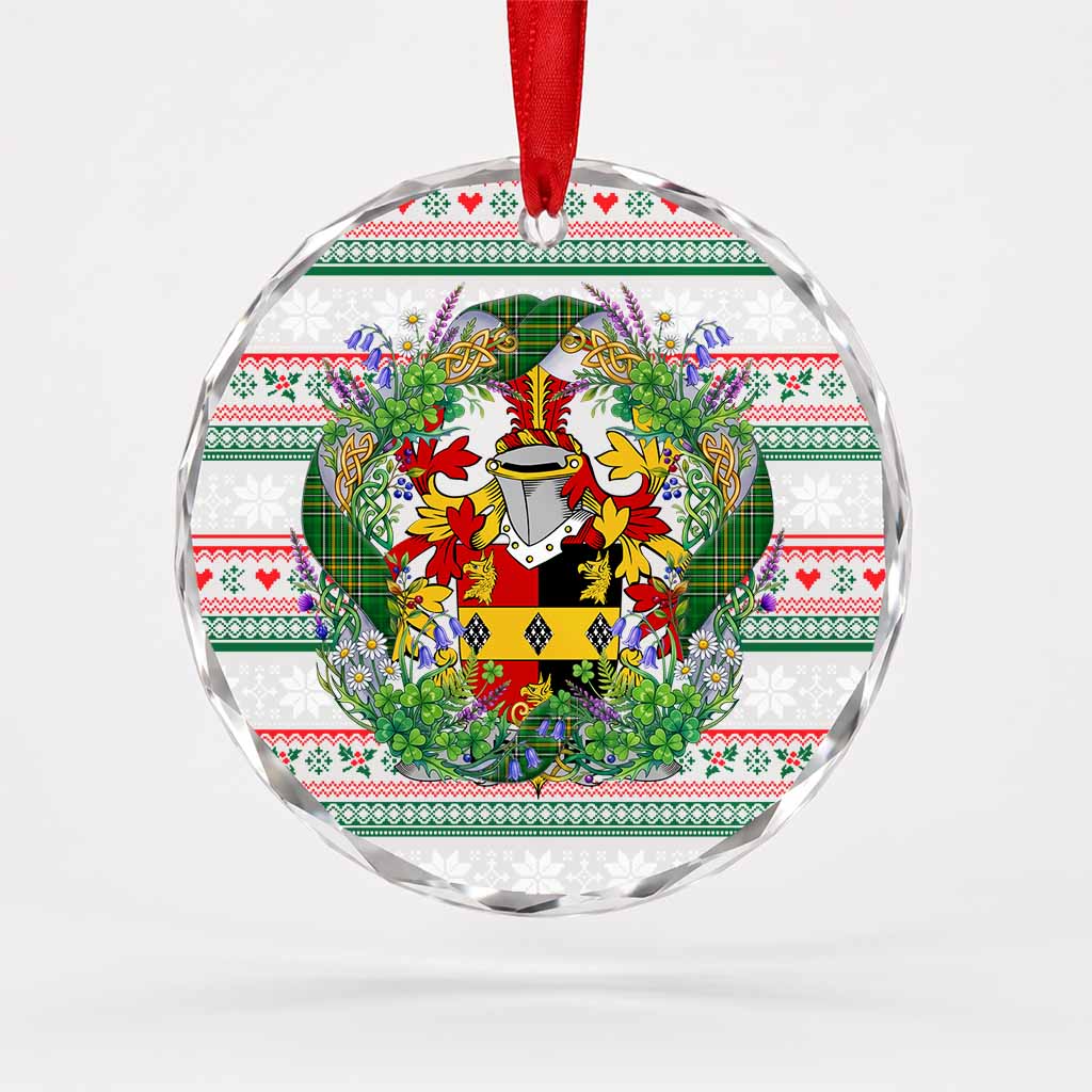 Broder Irish Tartan Crest Christmas Glass Circle Ornament Shamrock Flowers Wreath