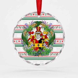 Broder Irish Tartan Crest Christmas Glass Circle Ornament Shamrock Flowers Wreath