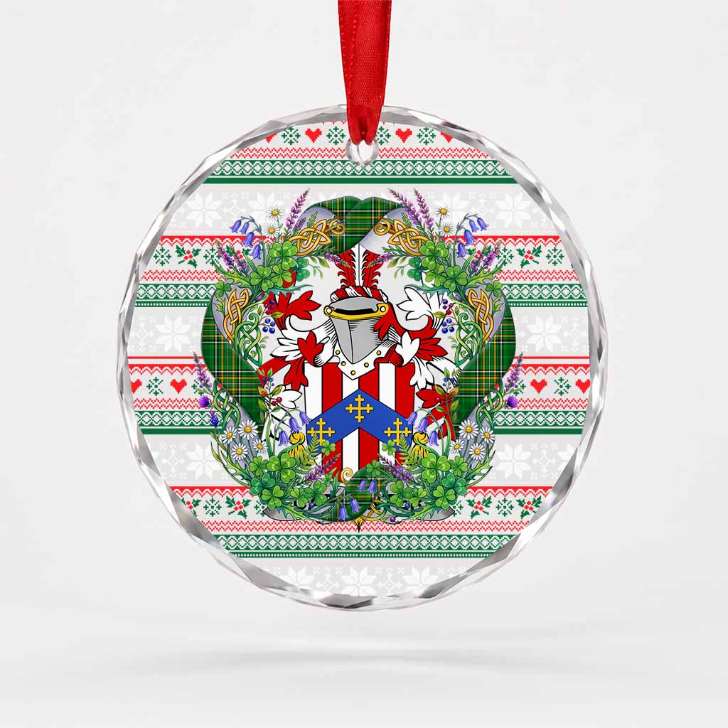 Carpenter Irish Tartan Crest Christmas Glass Circle Ornament Shamrock Flowers Wreath
