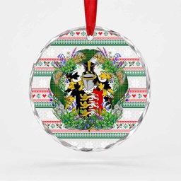 Considine Irish Tartan Crest Christmas Glass Circle Ornament Shamrock Flowers Wreath