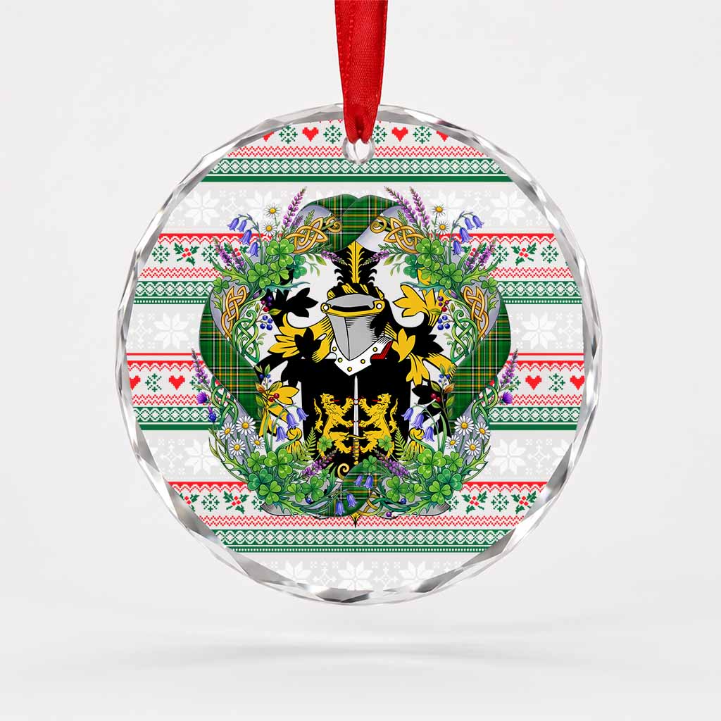 Carroll Irish Tartan Crest Christmas Glass Circle Ornament Shamrock Flowers Wreath