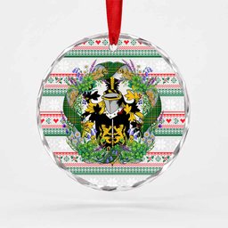 Carroll Irish Tartan Crest Christmas Glass Circle Ornament Shamrock Flowers Wreath