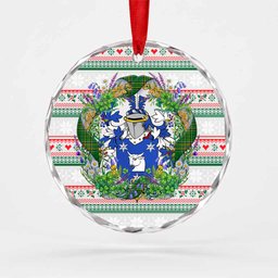 Coppinger Irish Tartan Crest Christmas Glass Circle Ornament Shamrock Flowers Wreath