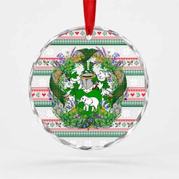 Butcher Irish Tartan Crest Christmas Glass Circle Ornament Shamrock Flowers Wreath