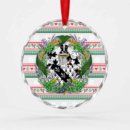 Carolan Irish Tartan Crest Christmas Glass Circle Ornament Shamrock Flowers Wreath