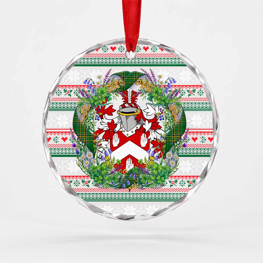 Byrne Irish Tartan Crest Christmas Glass Circle Ornament Shamrock Flowers Wreath