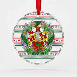 Burroughs Irish Tartan Crest Christmas Glass Circle Ornament Shamrock Flowers Wreath