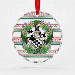 Cuffe Irish Tartan Crest Christmas Glass Circle Ornament Shamrock Flowers Wreath