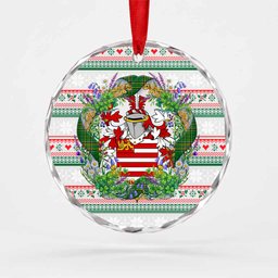 Caulfield Irish Tartan Crest Christmas Glass Circle Ornament Shamrock Flowers Wreath