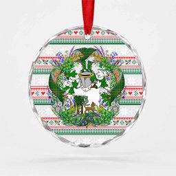 Callaghan Irish Tartan Crest Christmas Glass Circle Ornament Shamrock Flowers Wreath