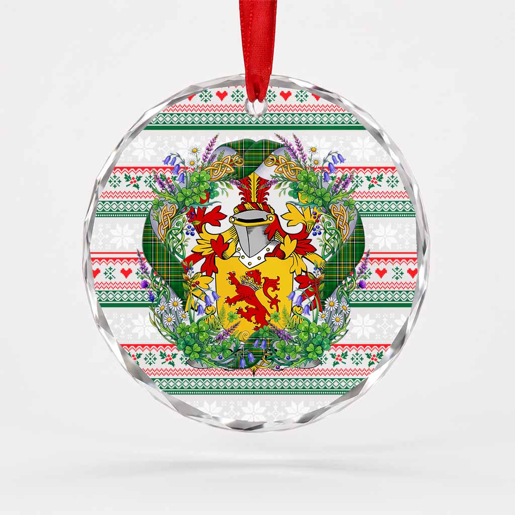 Colley Irish Tartan Crest Christmas Glass Circle Ornament Shamrock Flowers Wreath