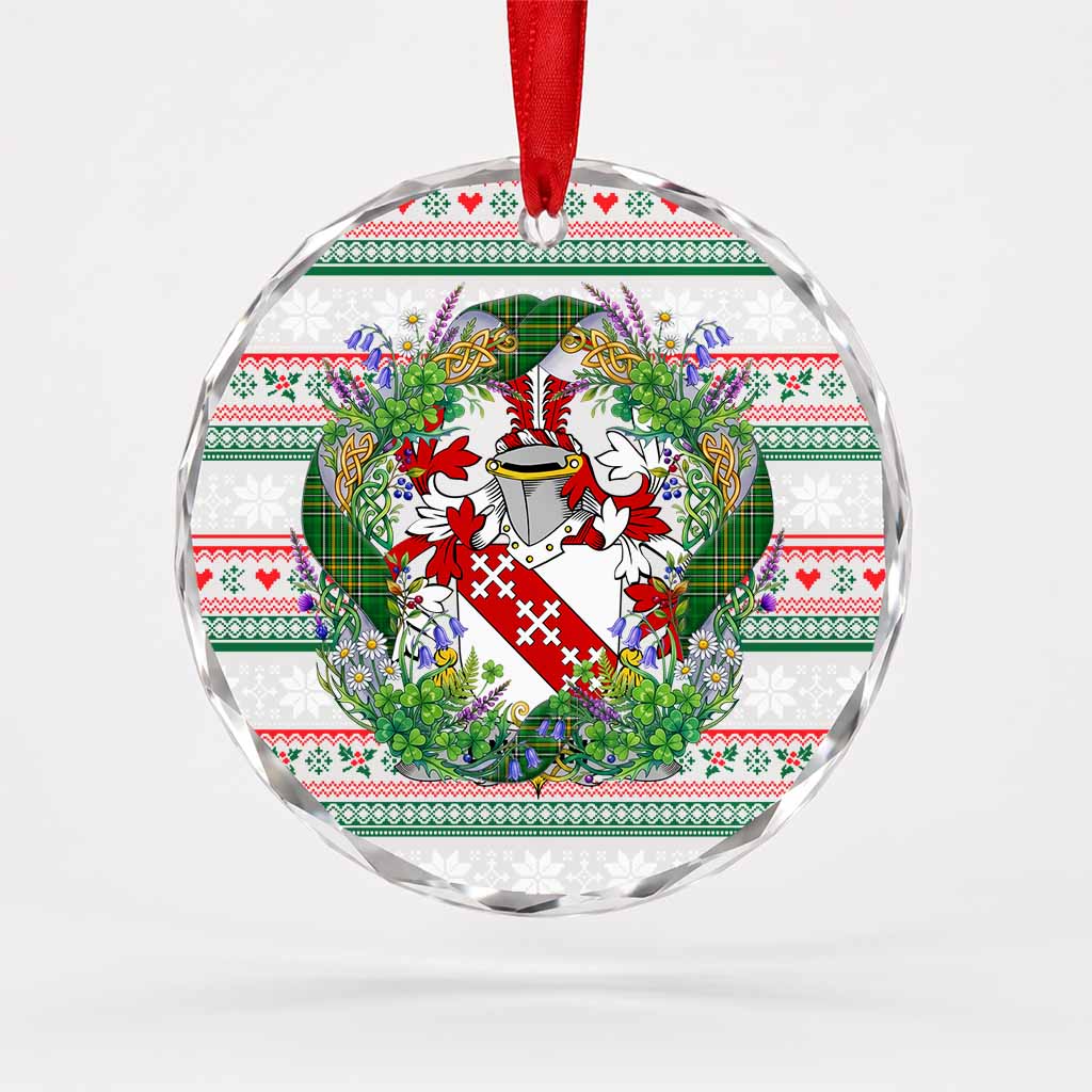 Enright Irish Tartan Crest Christmas Glass Circle Ornament Shamrock Flowers Wreath