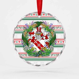 Enright Irish Tartan Crest Christmas Glass Circle Ornament Shamrock Flowers Wreath