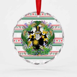 Brady Irish Tartan Crest Christmas Glass Circle Ornament Shamrock Flowers Wreath