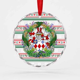 Bloomfield Irish Tartan Crest Christmas Glass Circle Ornament Shamrock Flowers Wreath