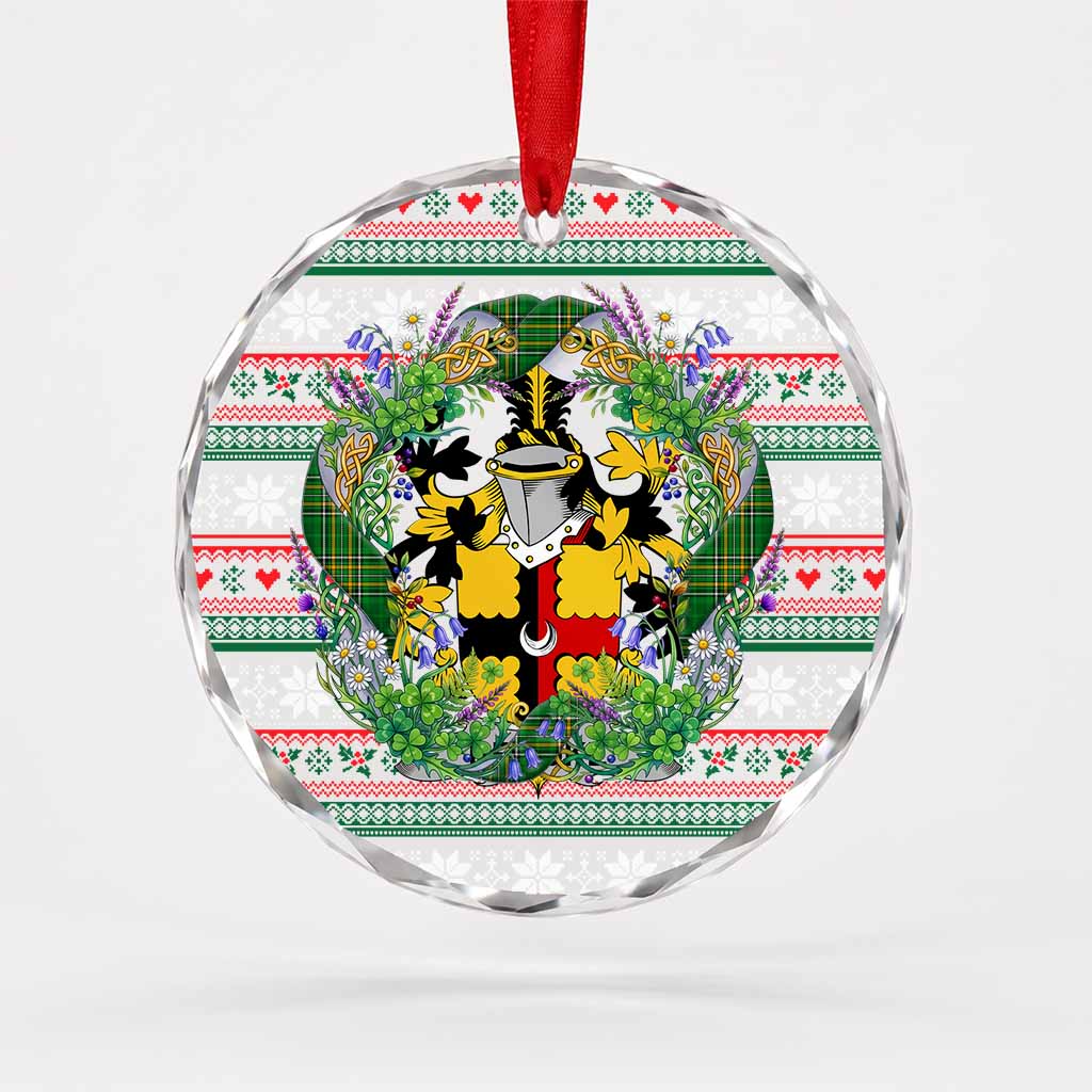 Brooke Irish Tartan Crest Christmas Glass Circle Ornament Shamrock Flowers Wreath