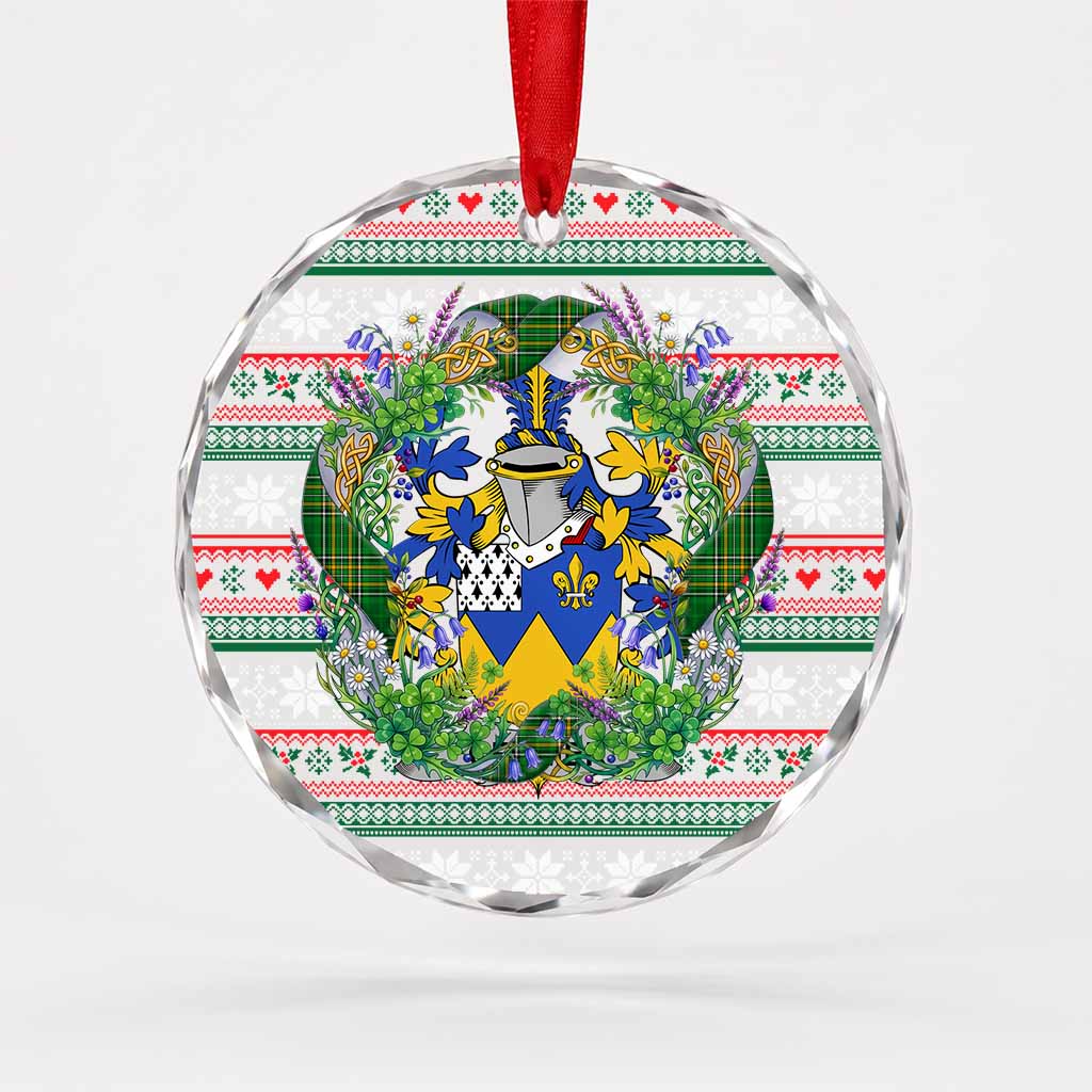 Cramer Irish Tartan Crest Christmas Glass Circle Ornament Shamrock Flowers Wreath