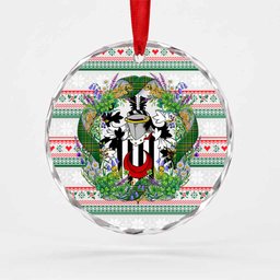 Foy Irish Tartan Crest Christmas Glass Circle Ornament Shamrock Flowers Wreath