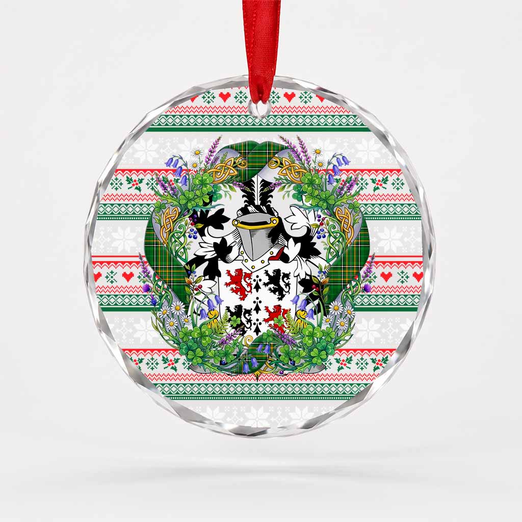 Donegan Irish Tartan Crest Christmas Glass Circle Ornament Shamrock Flowers Wreath