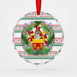 Fitz-Henry Irish Tartan Crest Christmas Glass Circle Ornament Shamrock Flowers Wreath